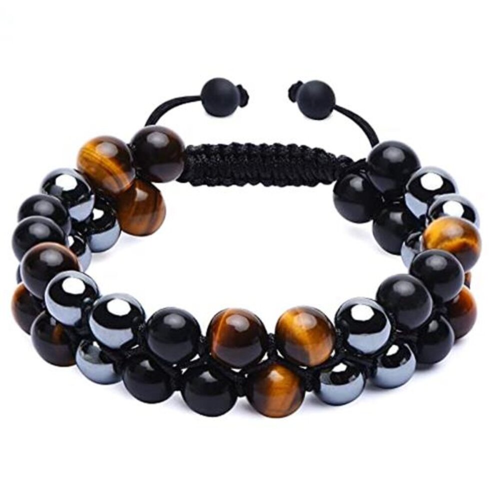 Tiger Eye Obsidian Hematite Bracelet 8mm Healing Crystal Protection Beaded Unise